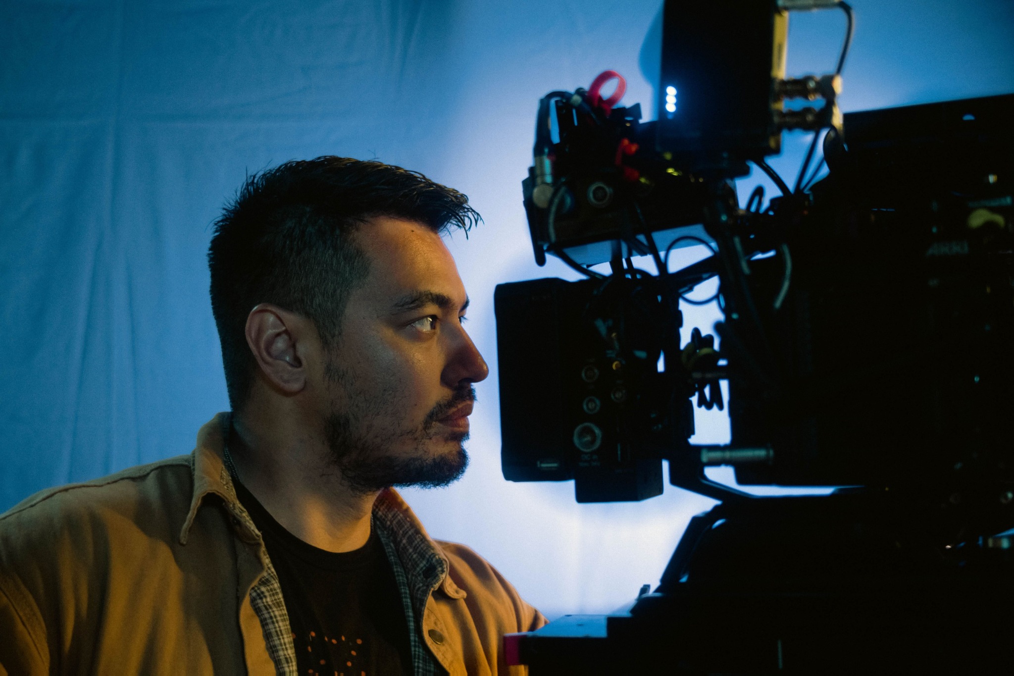 James Valdez working on set